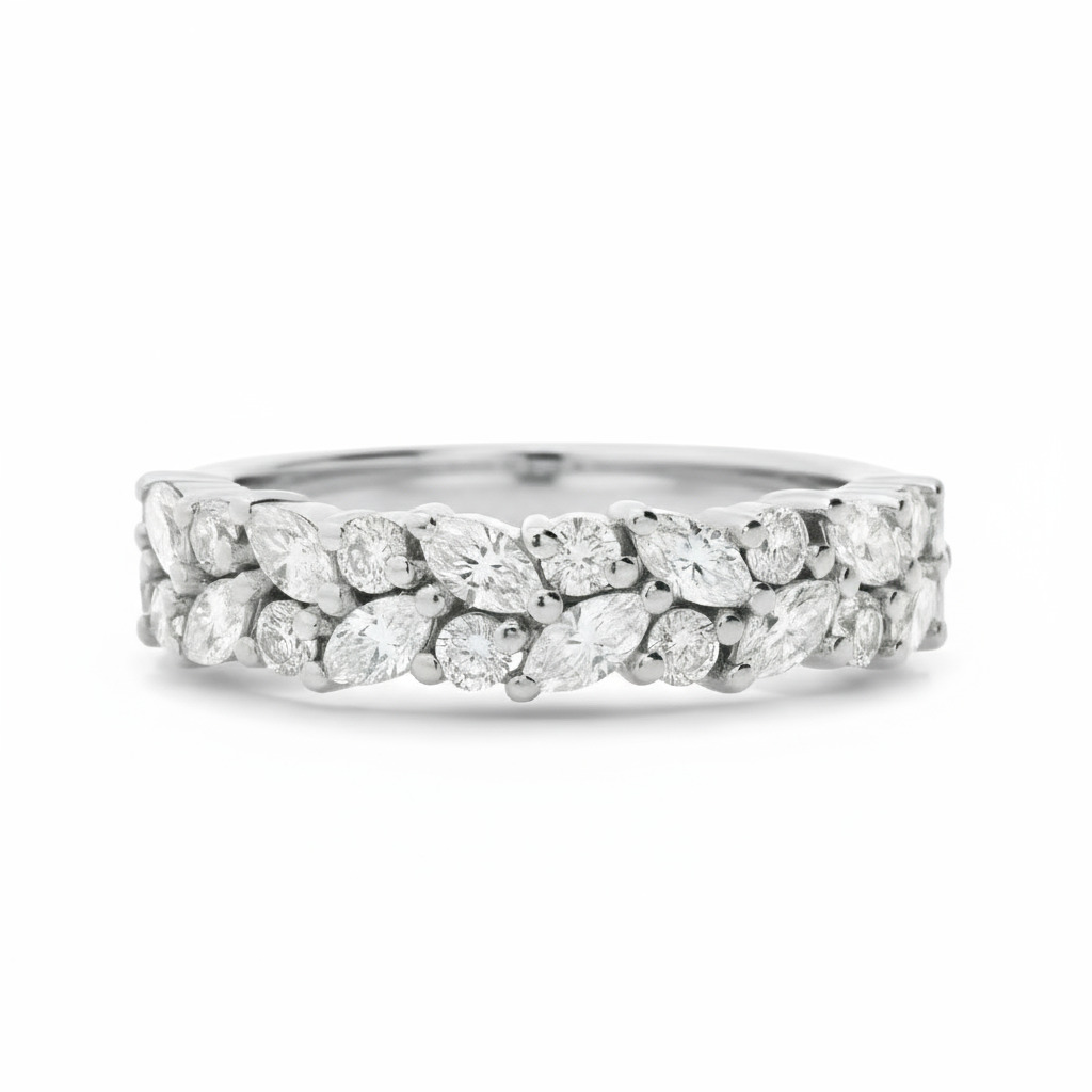 0.63ct. Tw. Marquise & Round Cut Vvs Moissanite Pave Wedding Band Iced Out