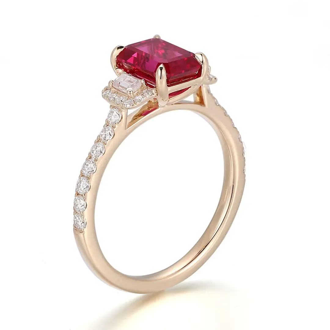 Bold S925 Silver Emerald Cut Natural Ruby Three-stone Engagement Ring - Image 6