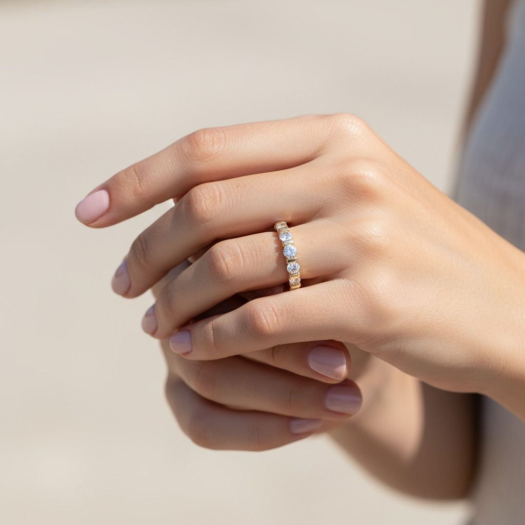 Five Stone Round Cut Vvs Moissanite Wedding Band With Iced Out Shine - Image 3