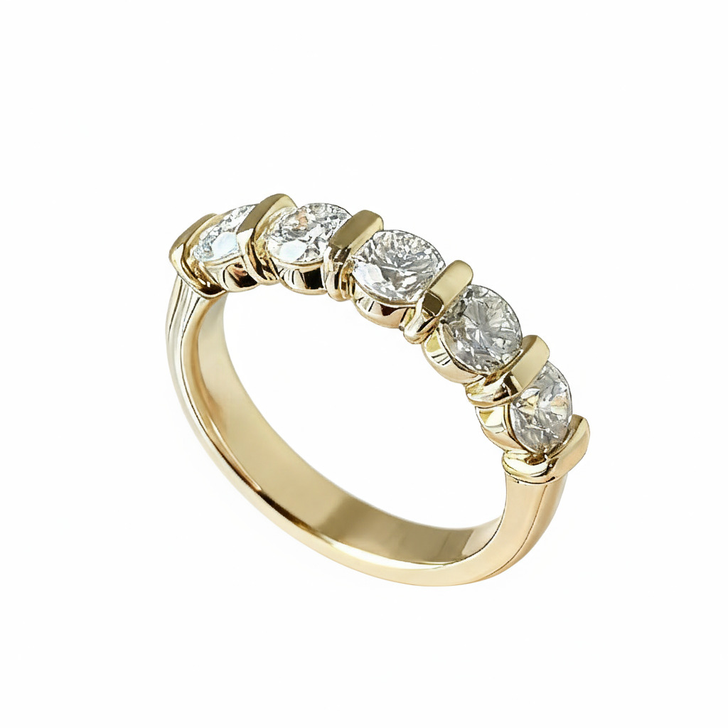 Five Stone Round Cut Vvs Moissanite Wedding Band With Iced Out Shine - Image 4