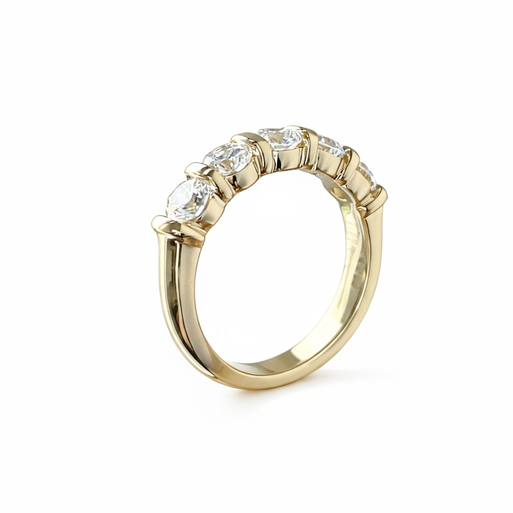 Five Stone Round Cut Vvs Moissanite Wedding Band With Iced Out Shine - Image 5