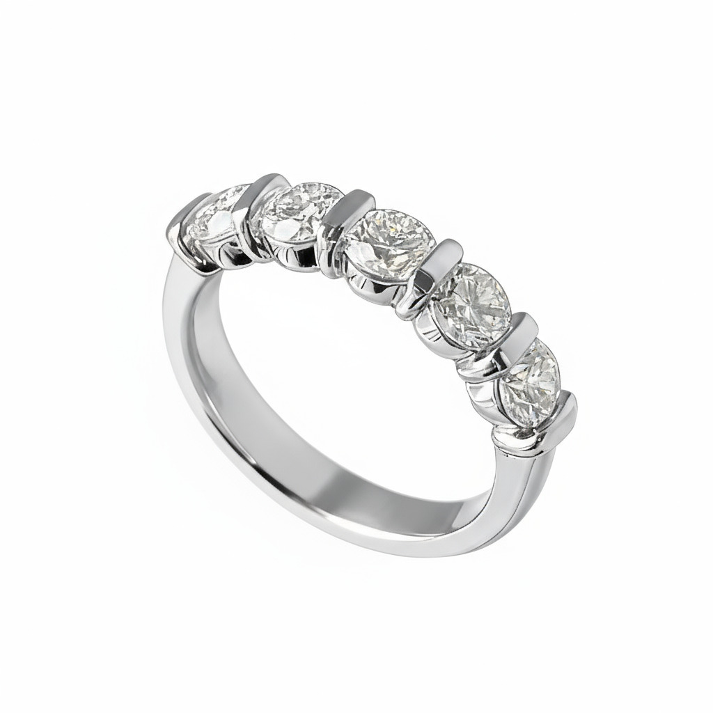Five Stone Round Cut Vvs Moissanite Wedding Band With Iced Out Shine - Image 6