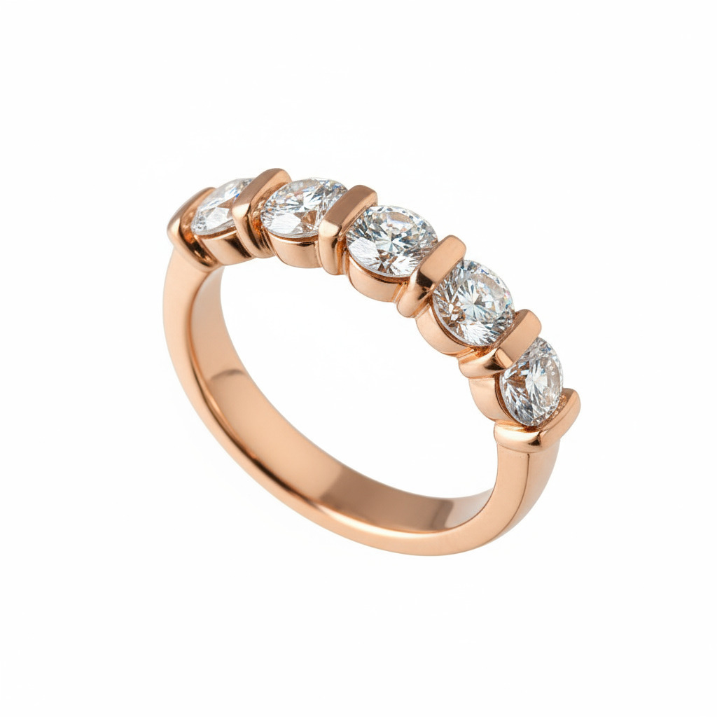 Five Stone Round Cut Vvs Moissanite Wedding Band With Iced Out Shine - Image 7