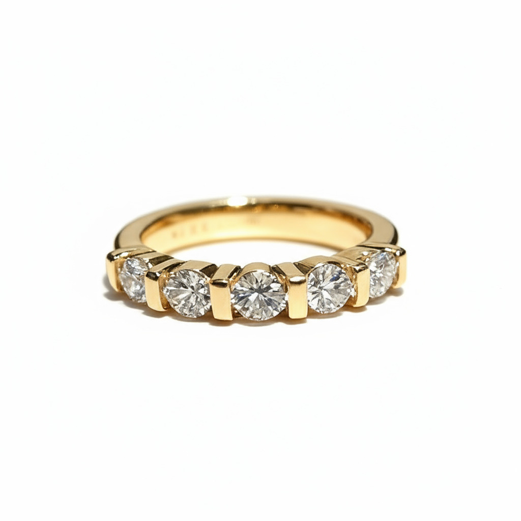 Five Stone Round Cut Vvs Moissanite Wedding Band With Iced Out Shine