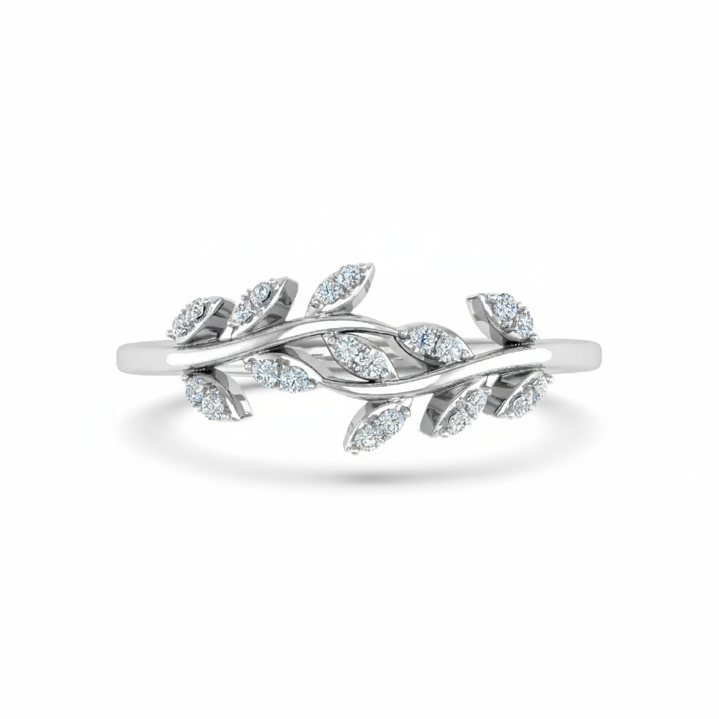 0.15ct Round Cut Vvs Moissanite Nature Wedding Band With Iced Out Shine - Image 4