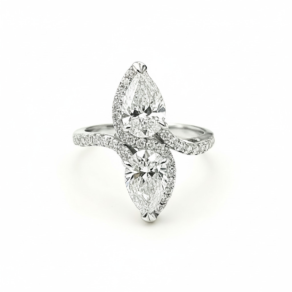 2.25ct. Tw. Pear Cut Two Stone Vvs Moissanite Pave Engagement Ring Iced Out