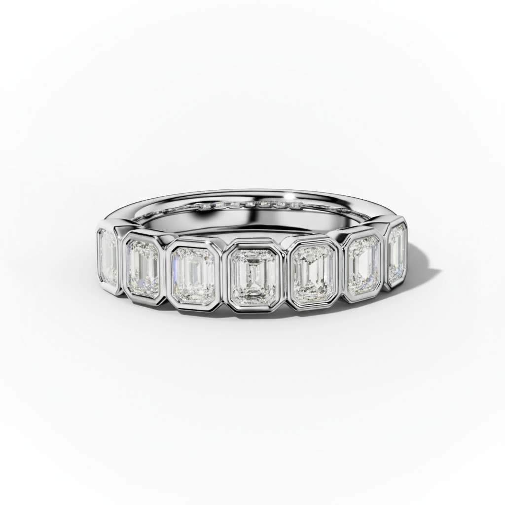1.96ct. Tw. Bezel Set Emerald Cut Vvs Moissanite Wedding Band Iced Out - Image 3
