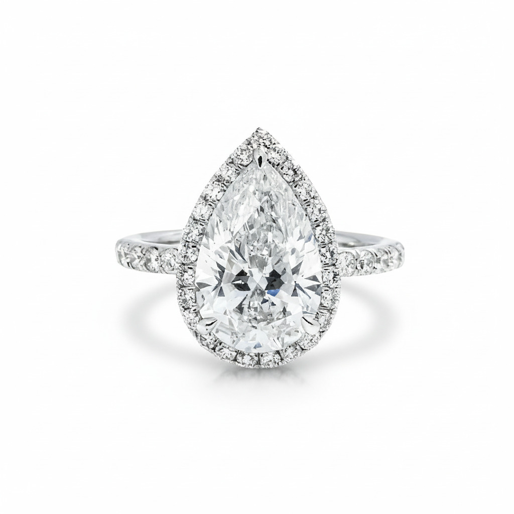 4.74ct. Tw. Pear Cut Vvs Moissanite Halo Engagement Ring Iced Out