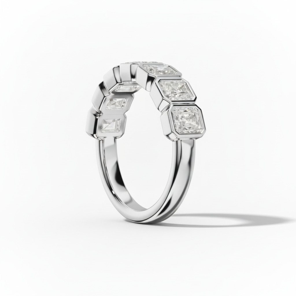 Bezel Set Radiant Cut Vvs Moissanite Wedding Band With Iced Out Shine - Image 4