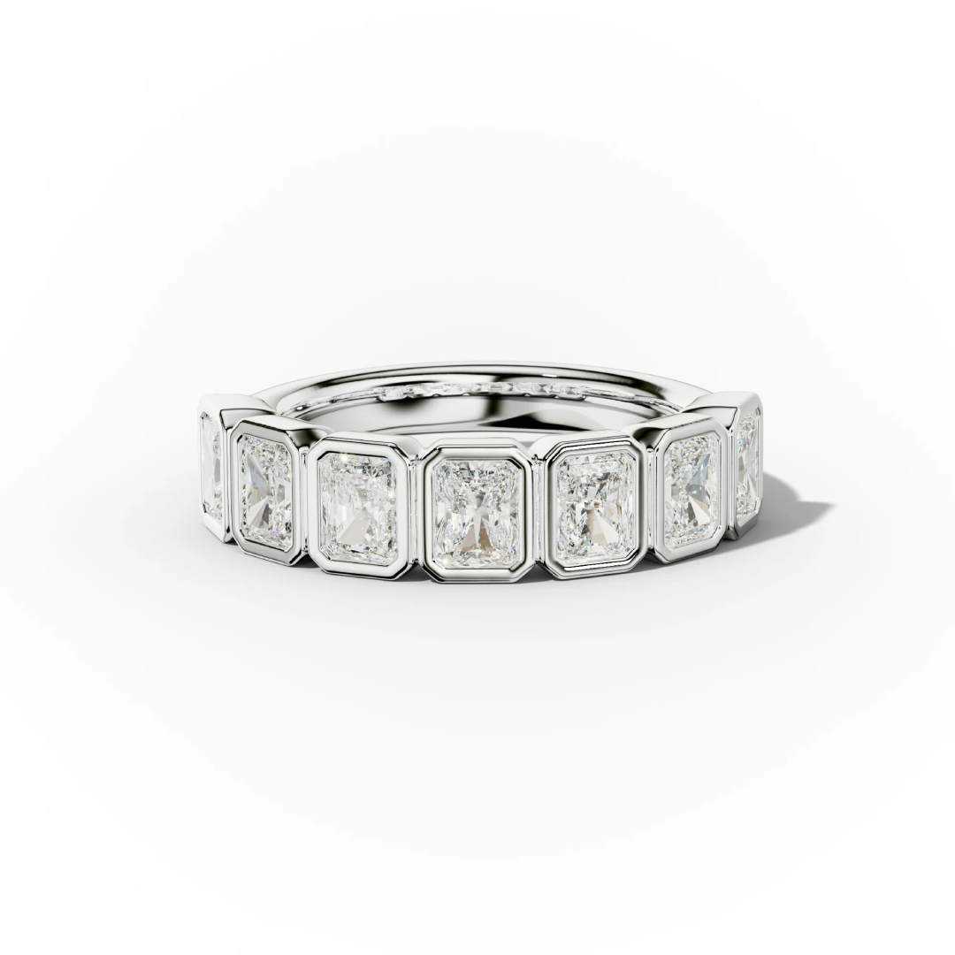 Bezel Set Radiant Cut Vvs Moissanite Wedding Band With Iced Out Shine