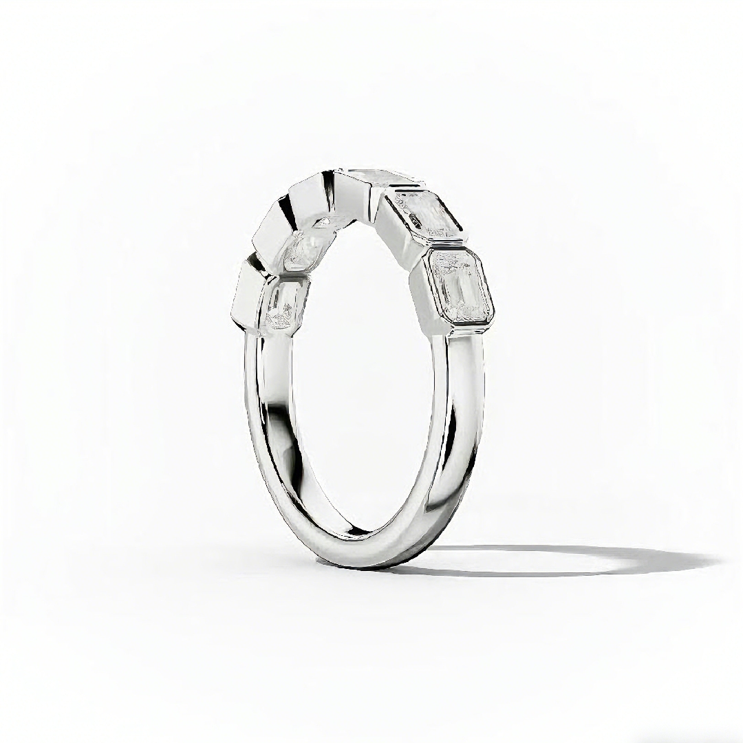 Bezel Set Emerald Cut Vvs Moissanite Wedding Band With Iced Out Shine - Image 4