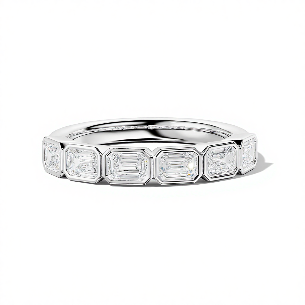 Bezel Set Emerald Cut Vvs Moissanite Wedding Band With Iced Out Shine