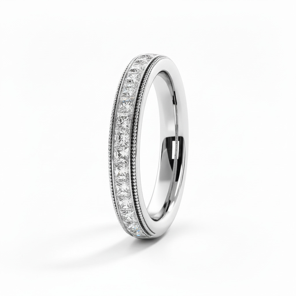 Bold 0.75ct. Tw. Princess Cut Vvs Moissanite Milgrain Accent Wedding Band - Image 4