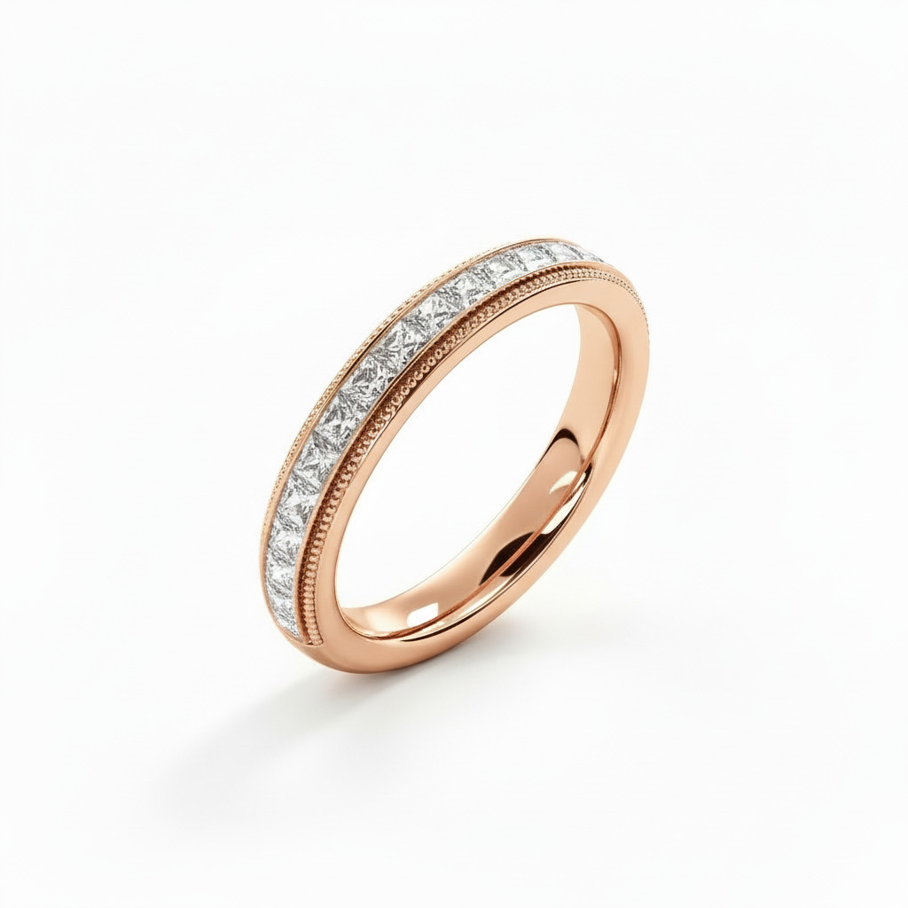 Bold 0.75ct. Tw. Princess Cut Vvs Moissanite Milgrain Accent Wedding Band - Image 5
