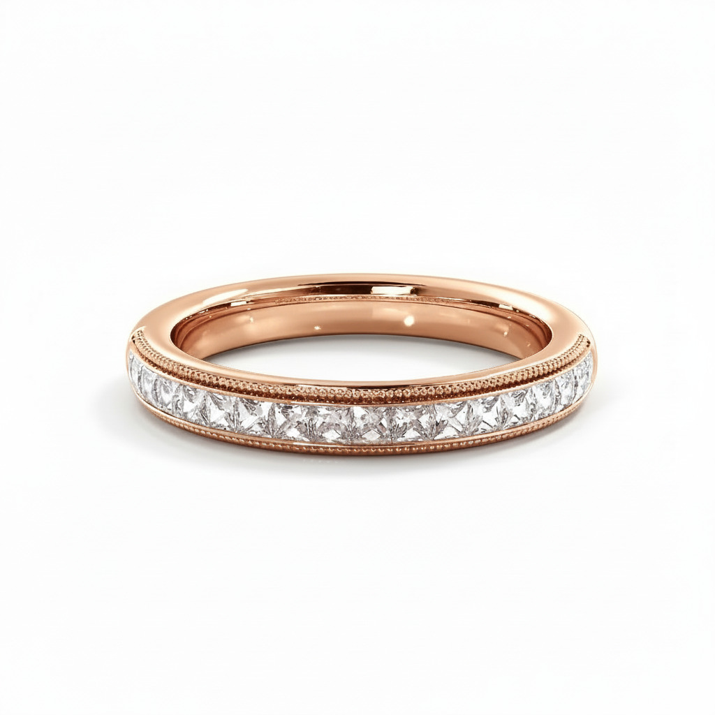 Bold 0.75ct. Tw. Princess Cut Vvs Moissanite Milgrain Accent Wedding Band - Image 6