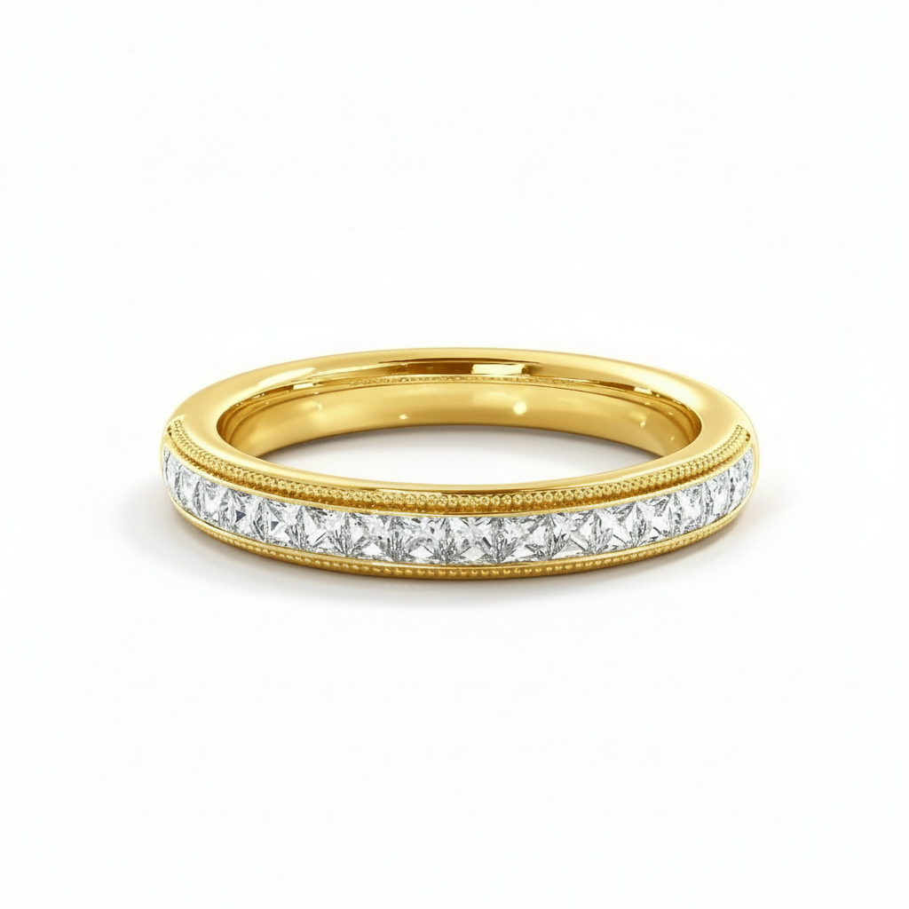Bold 0.75ct. Tw. Princess Cut Vvs Moissanite Milgrain Accent Wedding Band - Image 7