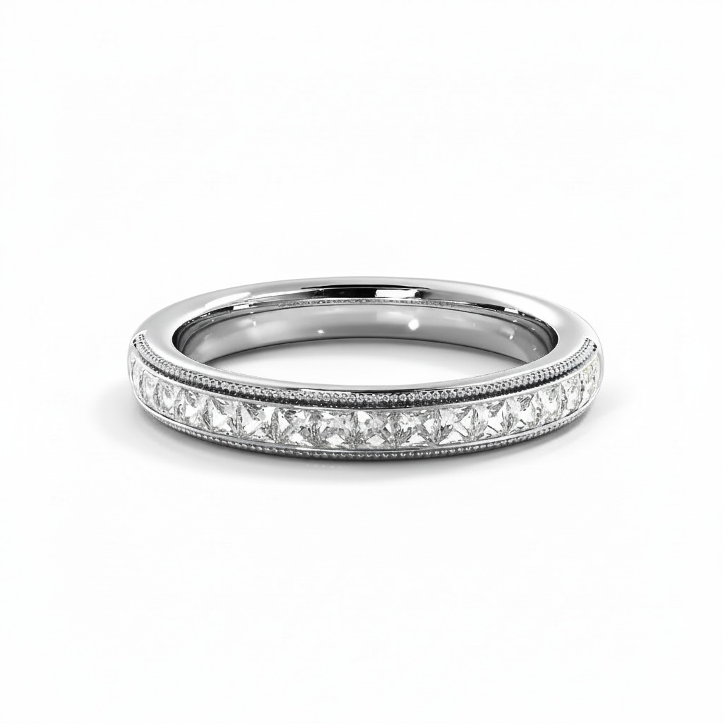 Bold 0.75ct. Tw. Princess Cut Vvs Moissanite Milgrain Accent Wedding Band