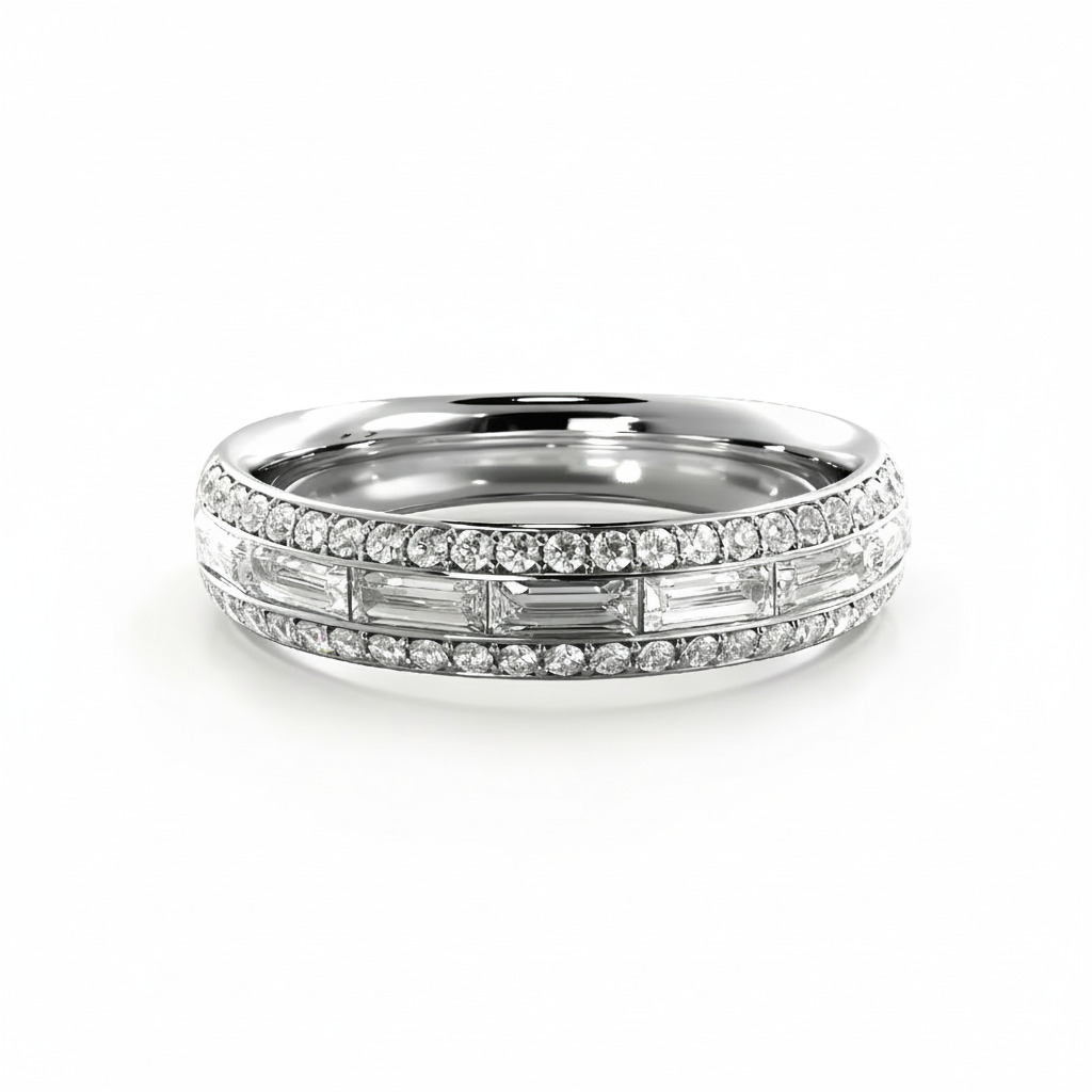 1.78ct Round & Emerald Cut Vvs Moissanite Pave Wedding Band Iced Out