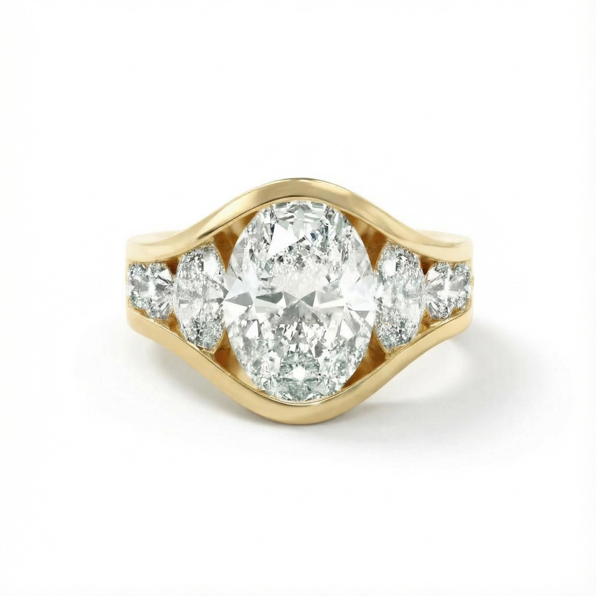 4.56ct Oval Cut Vvs Moissanite Full Channel Set Engagement Ring Iced Out