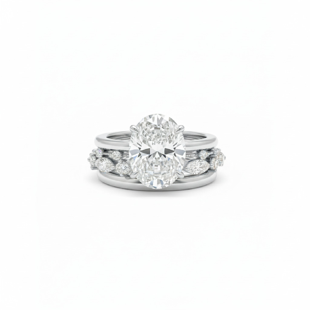 6.28ct Oval Cut Vvs Moissanite Halo Engagement Ring Set Iced Out - Image 3