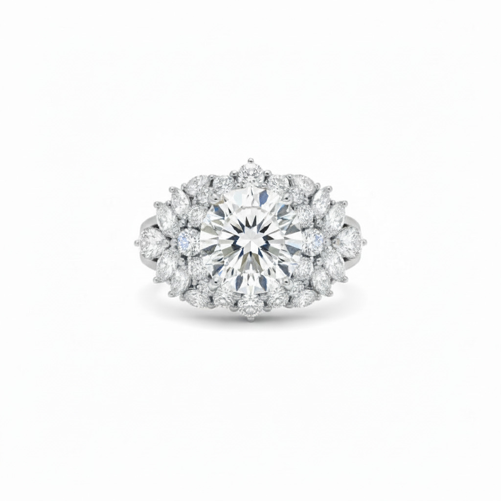 4.26ct. Tw. Round Cut Vvs Moissanite Cluster Engagement Ring Iced Out - Image 3