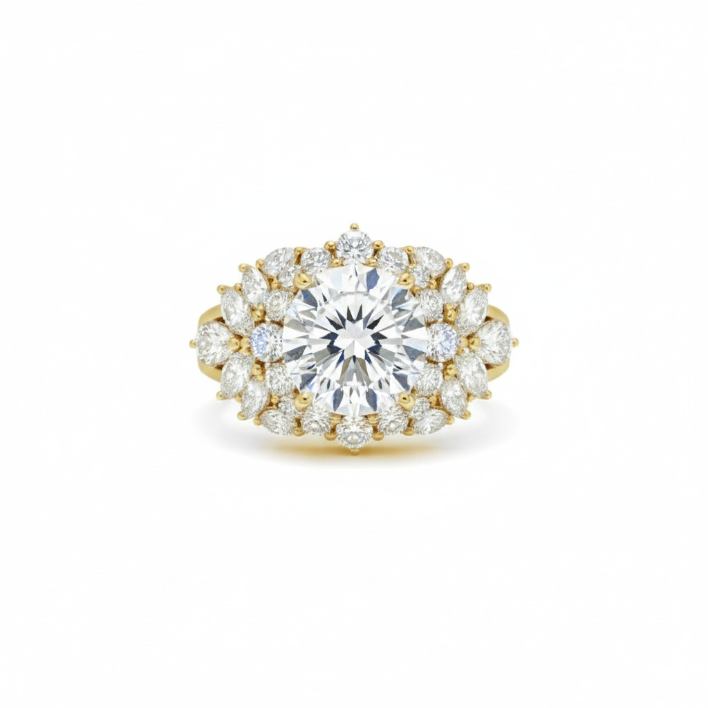 4.26ct. Tw. Round Cut Vvs Moissanite Cluster Engagement Ring Iced Out
