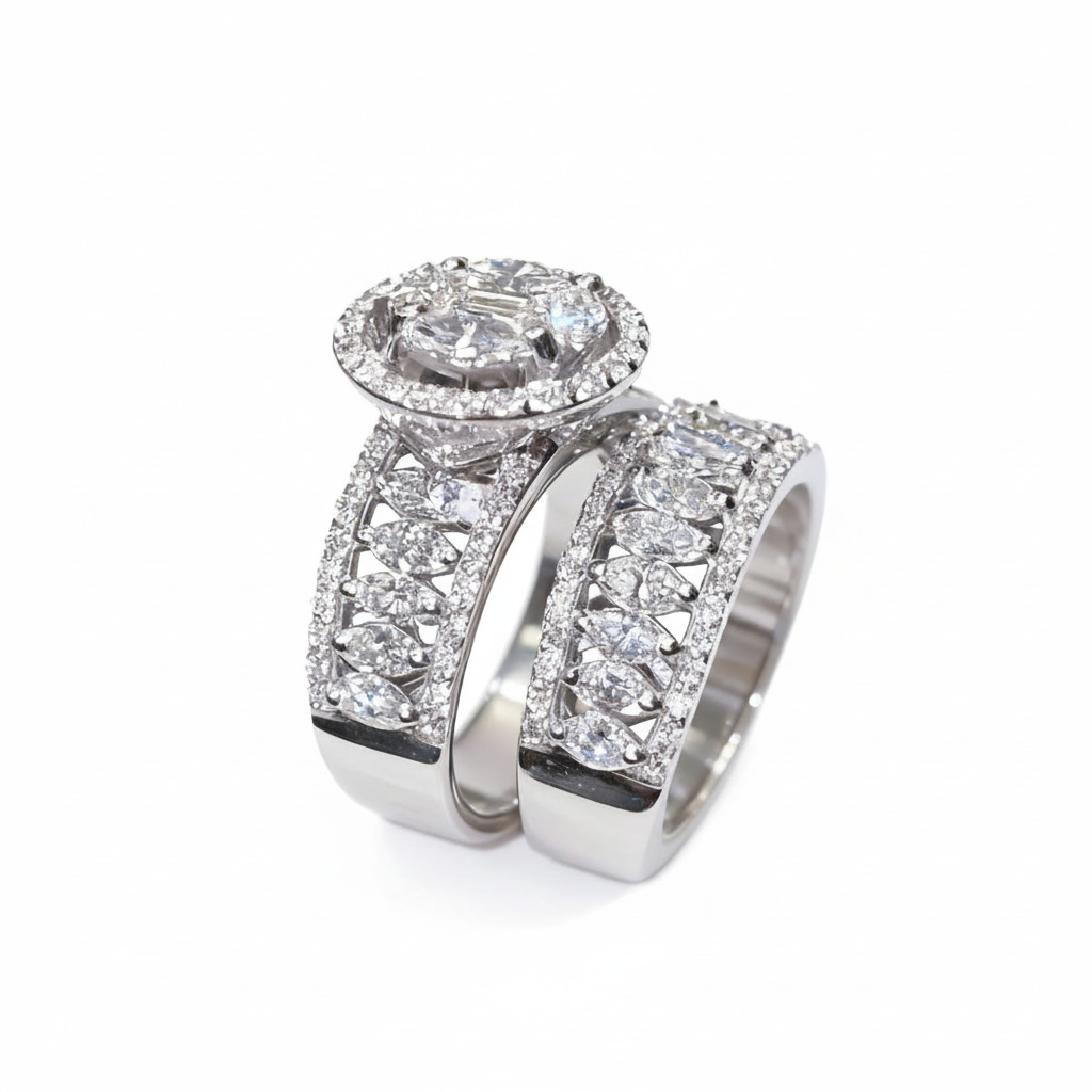 Marquise & Emerald Cut Vvs Moissanite Pave Engagement Ring Set Iced Out - Image 4