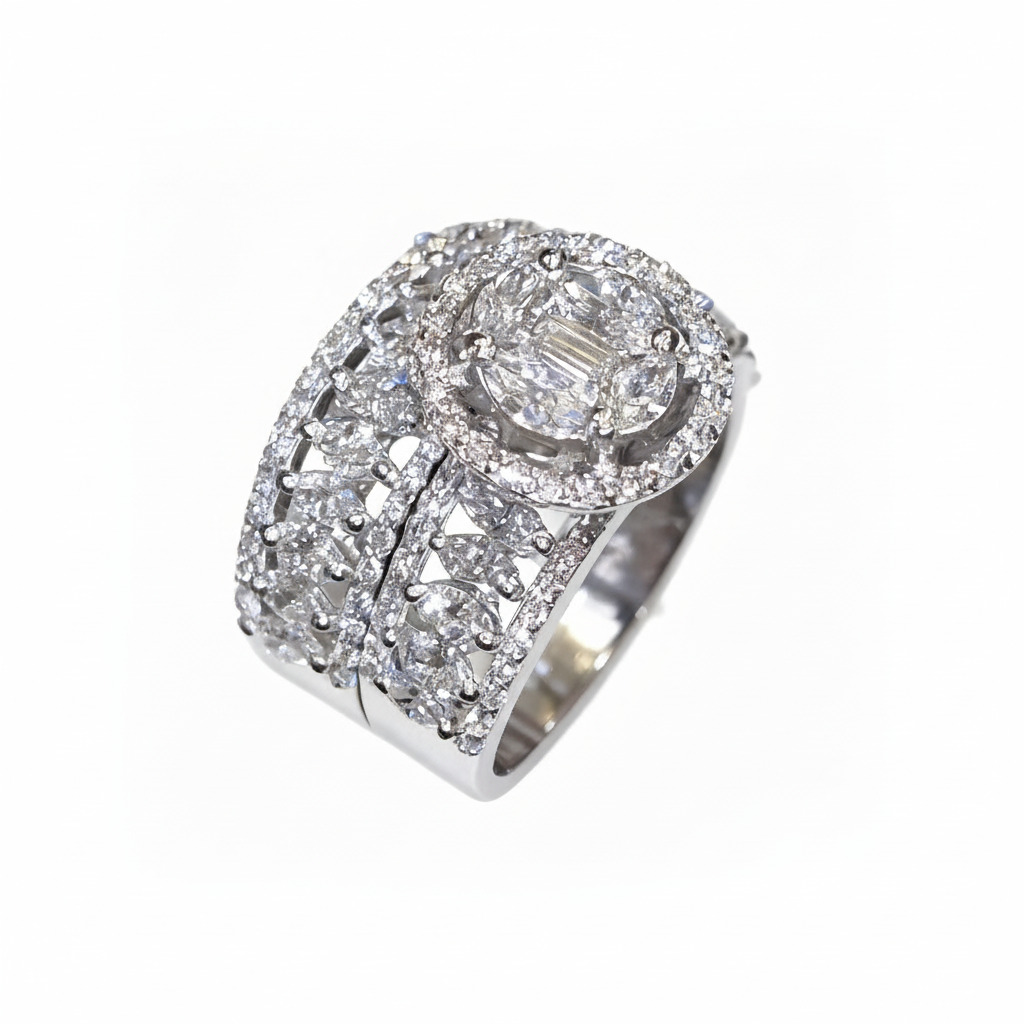 Marquise & Emerald Cut Vvs Moissanite Pave Engagement Ring Set Iced Out - Image 5