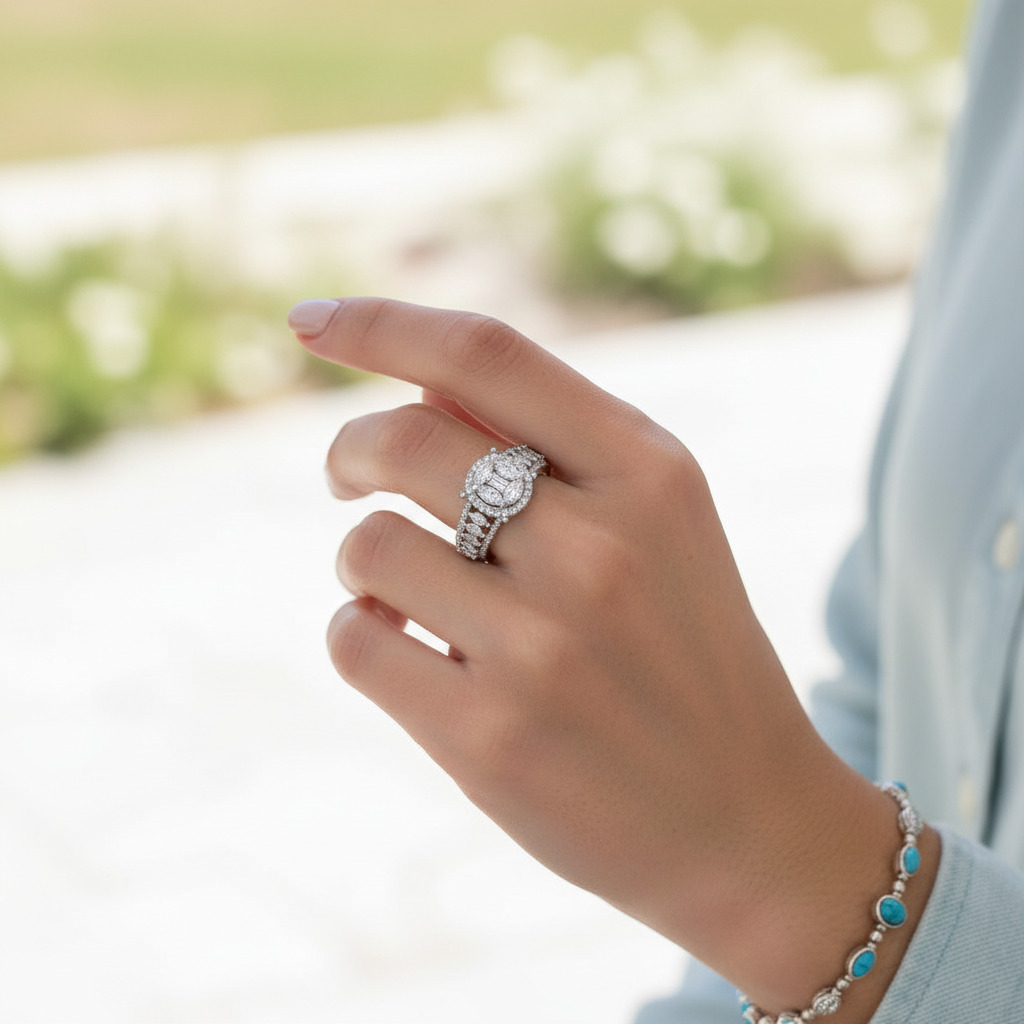 Marquise & Emerald Cut Vvs Moissanite Pave Engagement Ring Set Iced Out - Image 6