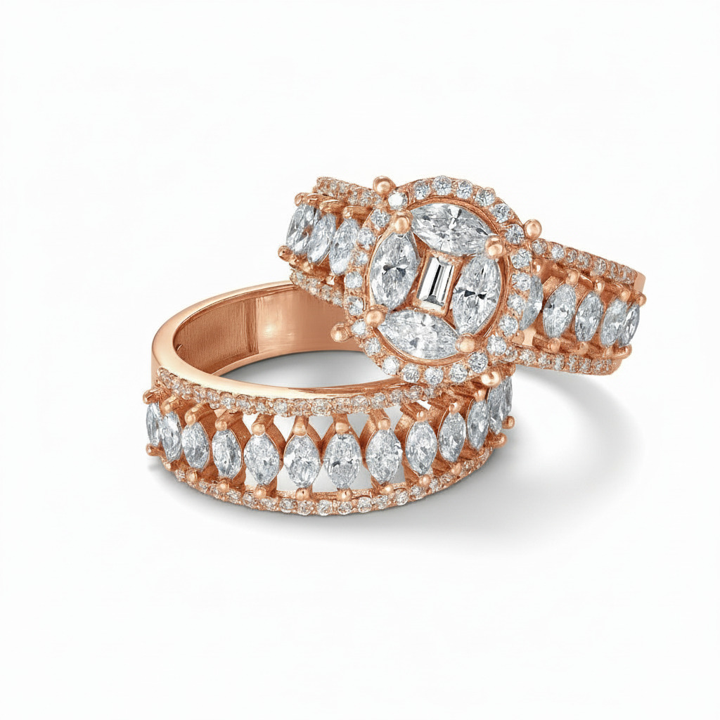Marquise & Emerald Cut Vvs Moissanite Pave Engagement Ring Set Iced Out - Image 7