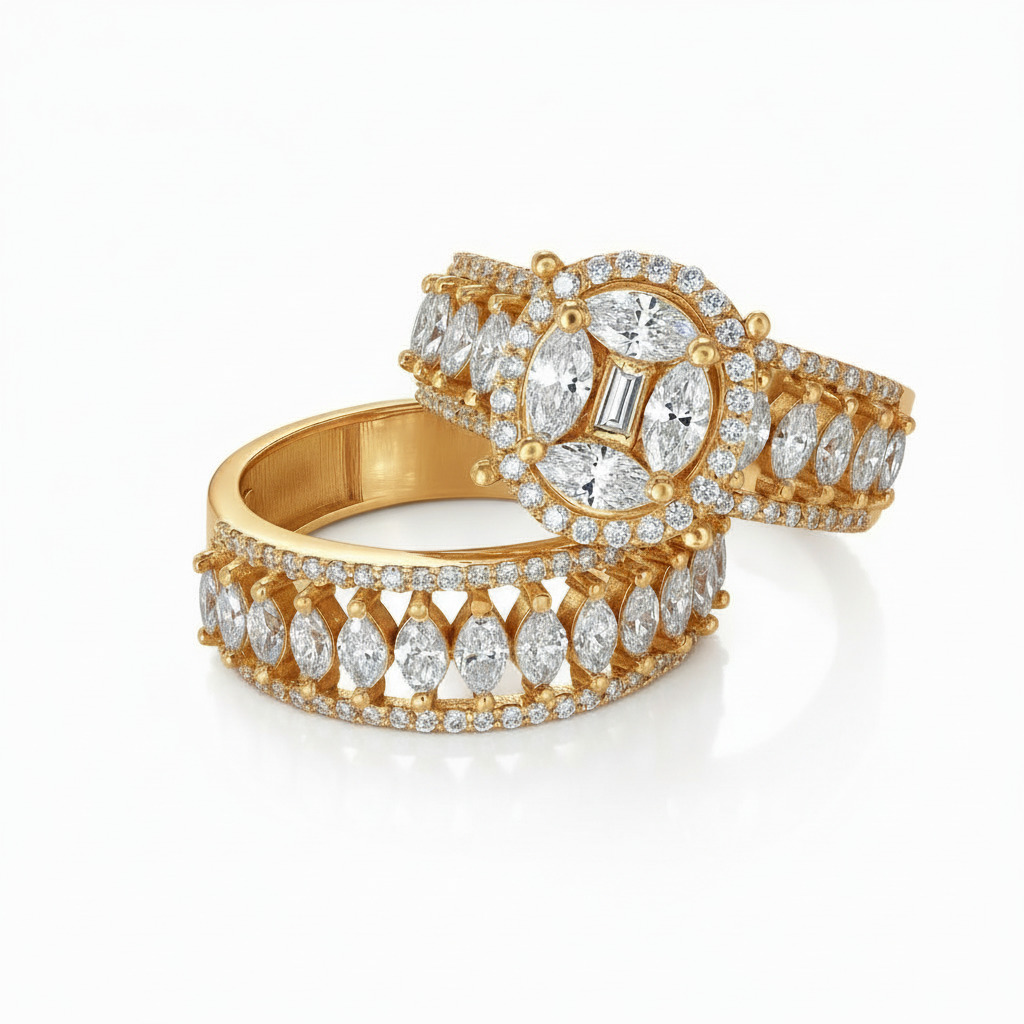 Marquise & Emerald Cut Vvs Moissanite Pave Engagement Ring Set Iced Out - Image 8