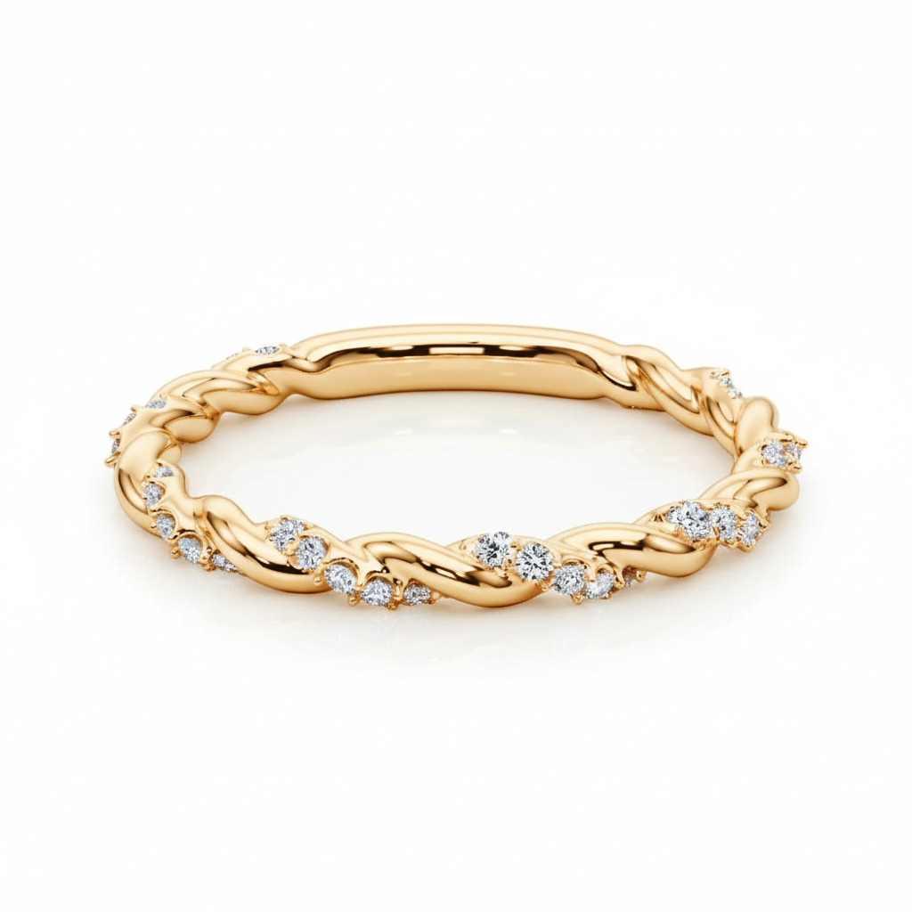 1.2ct Round Cut Vvs Moissanite Twisted Wedding Band With Iced Out Shine