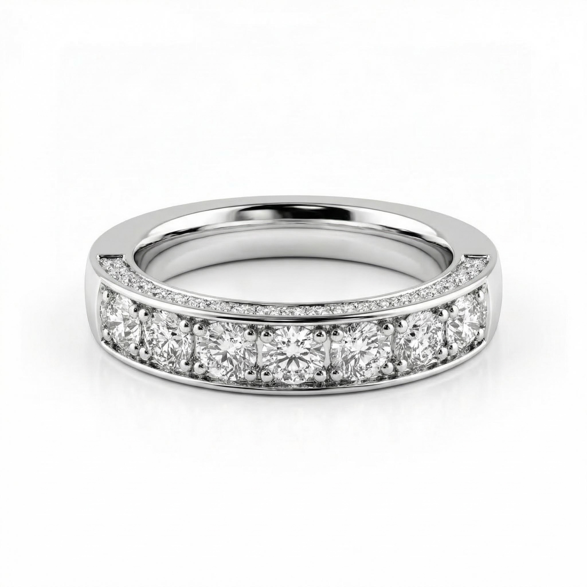 2.46ct. Tw. Round Cut Vvs Moissanite Three Sided Wedding Band Iced Out