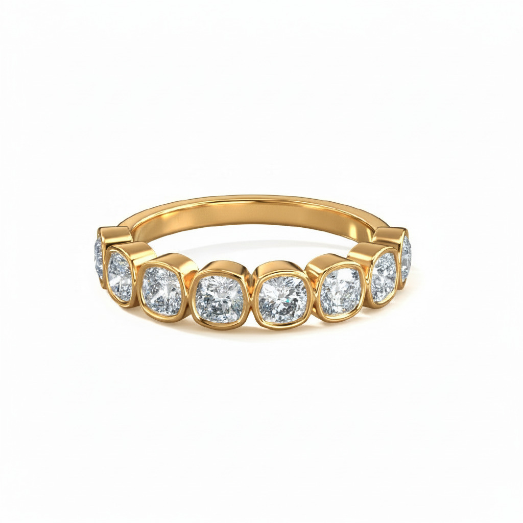 Bezel Set Cushion Cut Vvs Moissanite Wedding Band With Iced Out Shine - Image 3