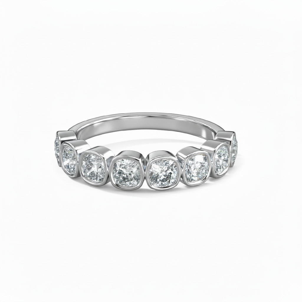 Bezel Set Cushion Cut Vvs Moissanite Wedding Band With Iced Out Shine
