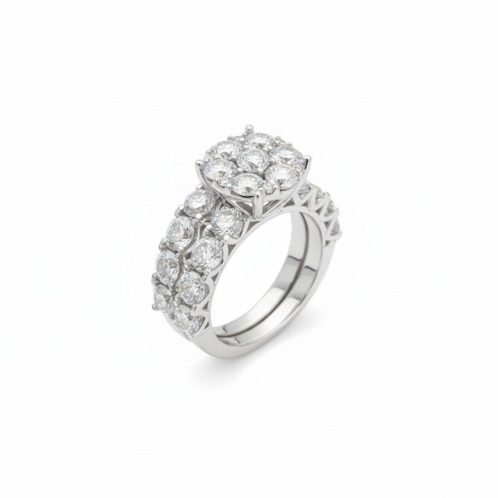Round Cut Vvs Moissanite Cluster Engagement Ring Set Iced Out