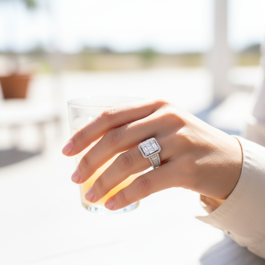 Baguette & Round Cut Vvs Moissanite Pave Engagement Ring Iced Out - Image 3