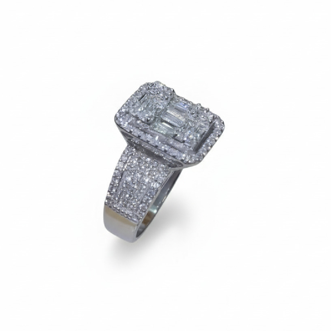 Baguette & Round Cut Vvs Moissanite Pave Engagement Ring Iced Out - Image 4