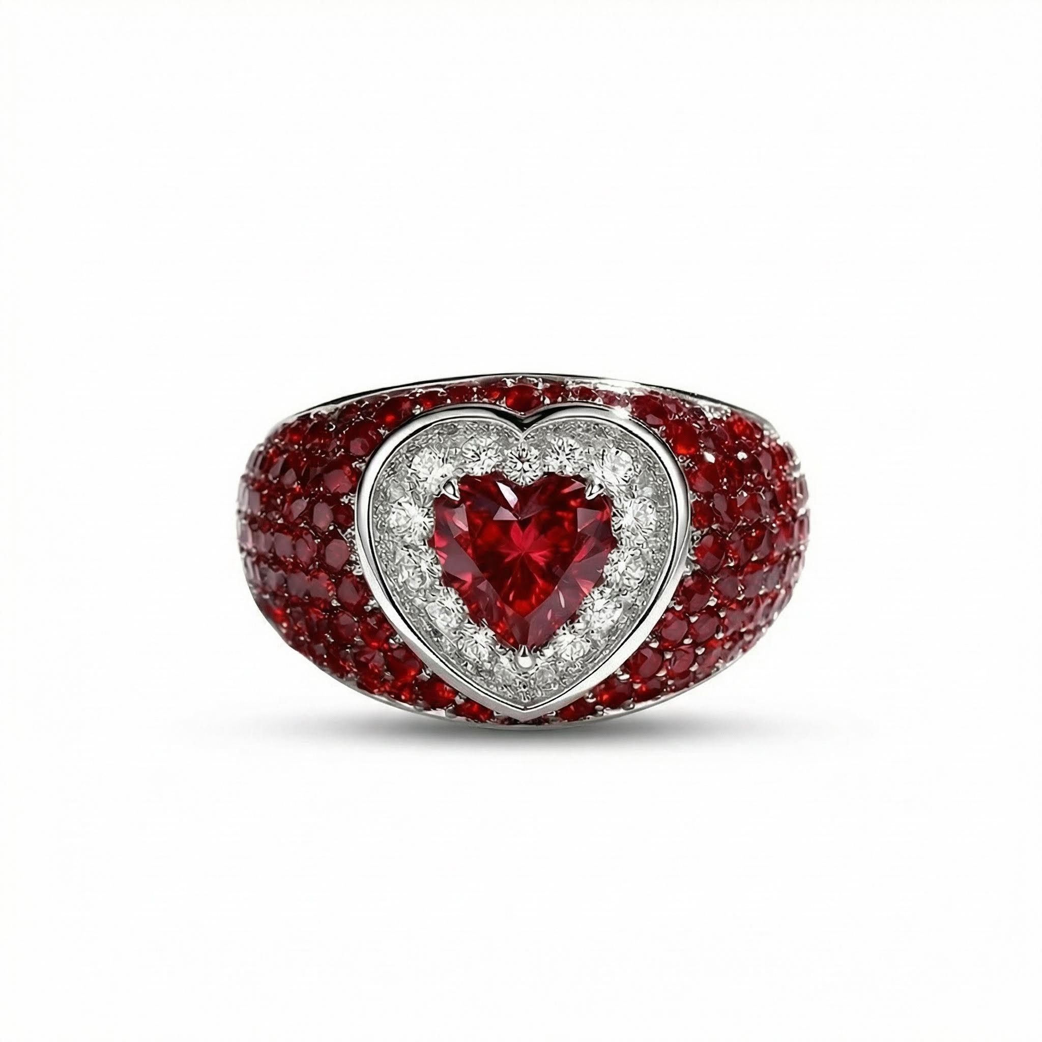 Bold 2.73ct. Tw. S925 Silver Heart Cut Pink Diamond Pave Engagement Ring - Image 3