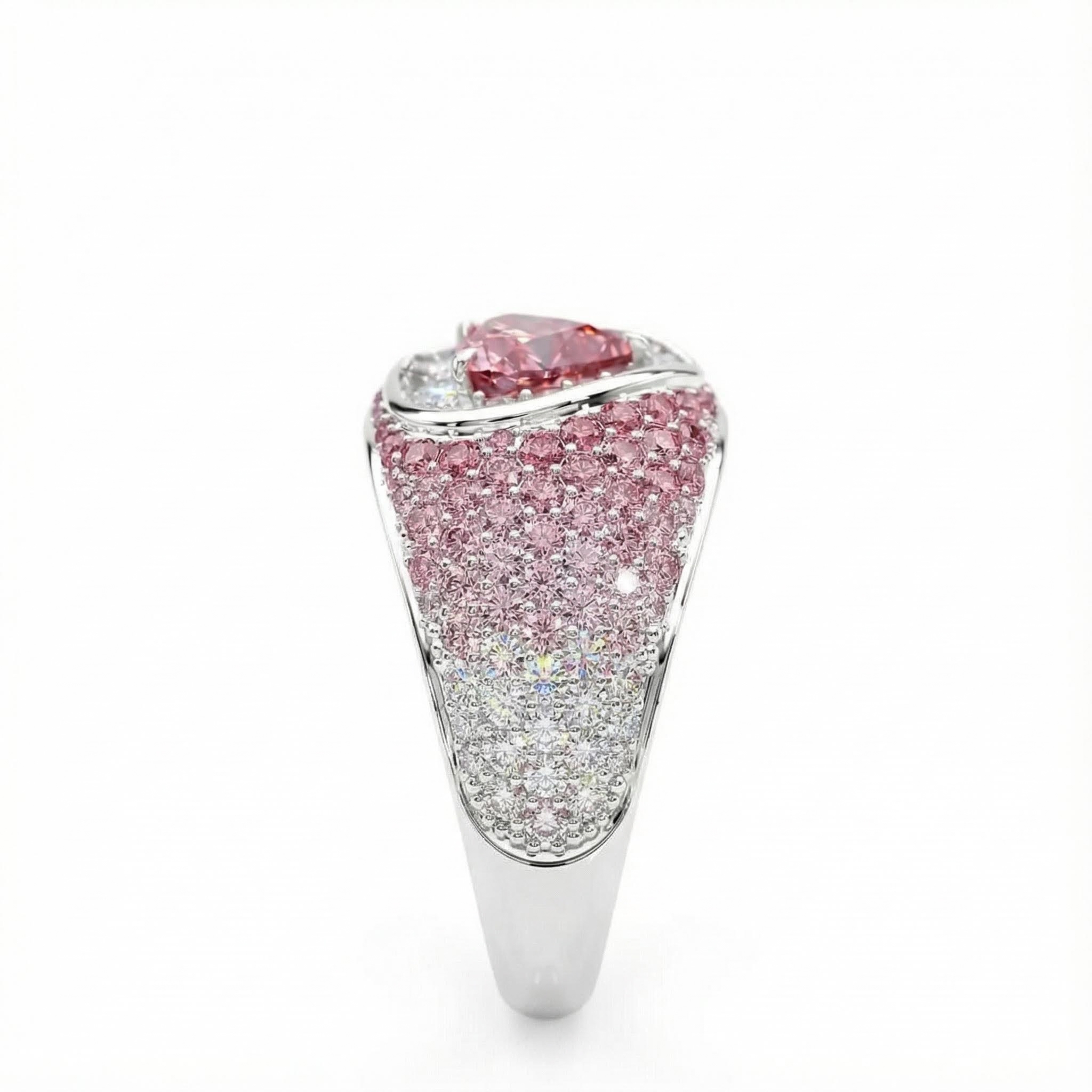 Bold 2.73ct. Tw. S925 Silver Heart Cut Pink Diamond Pave Engagement Ring - Image 5