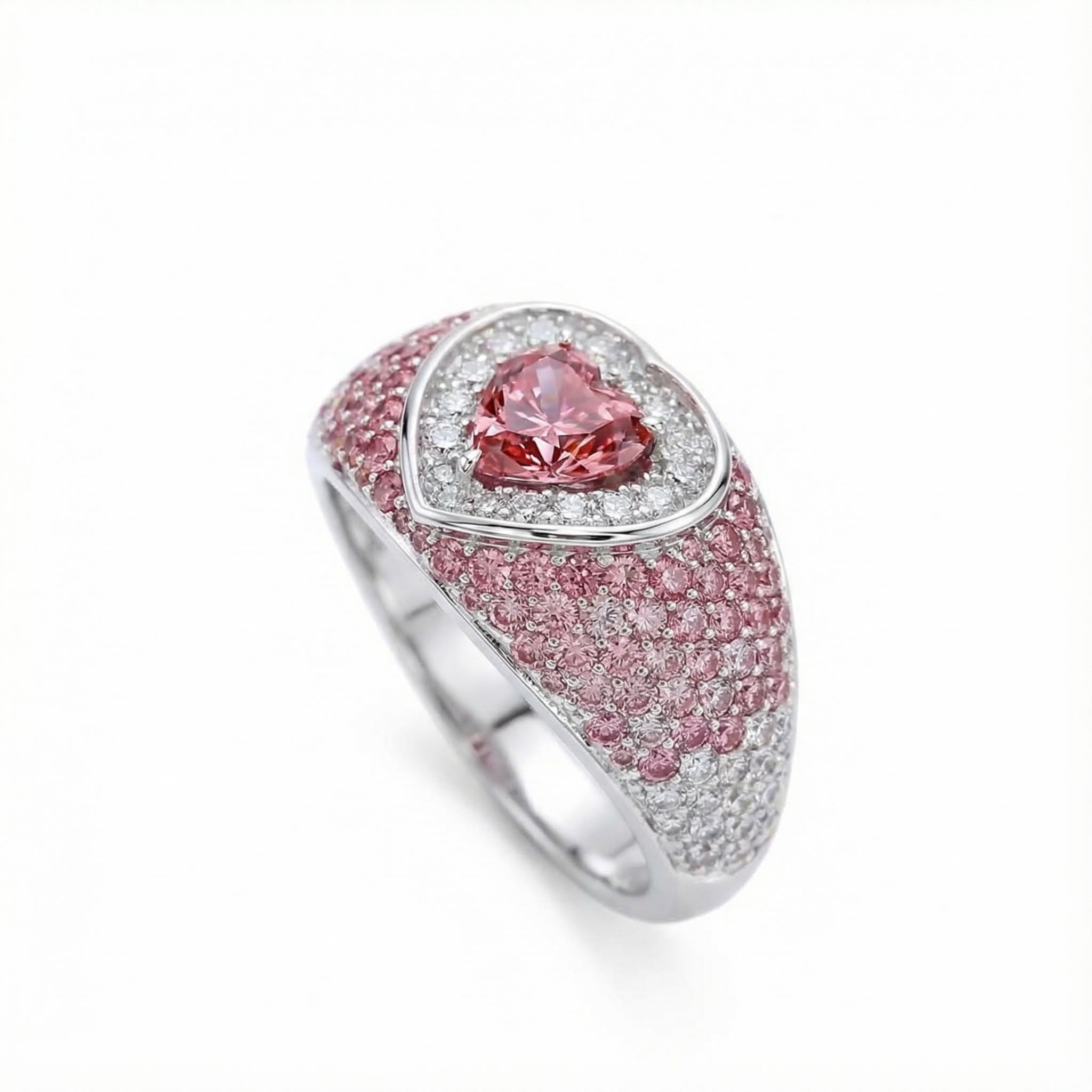 Bold 2.73ct. Tw. S925 Silver Heart Cut Pink Diamond Pave Engagement Ring - Image 6