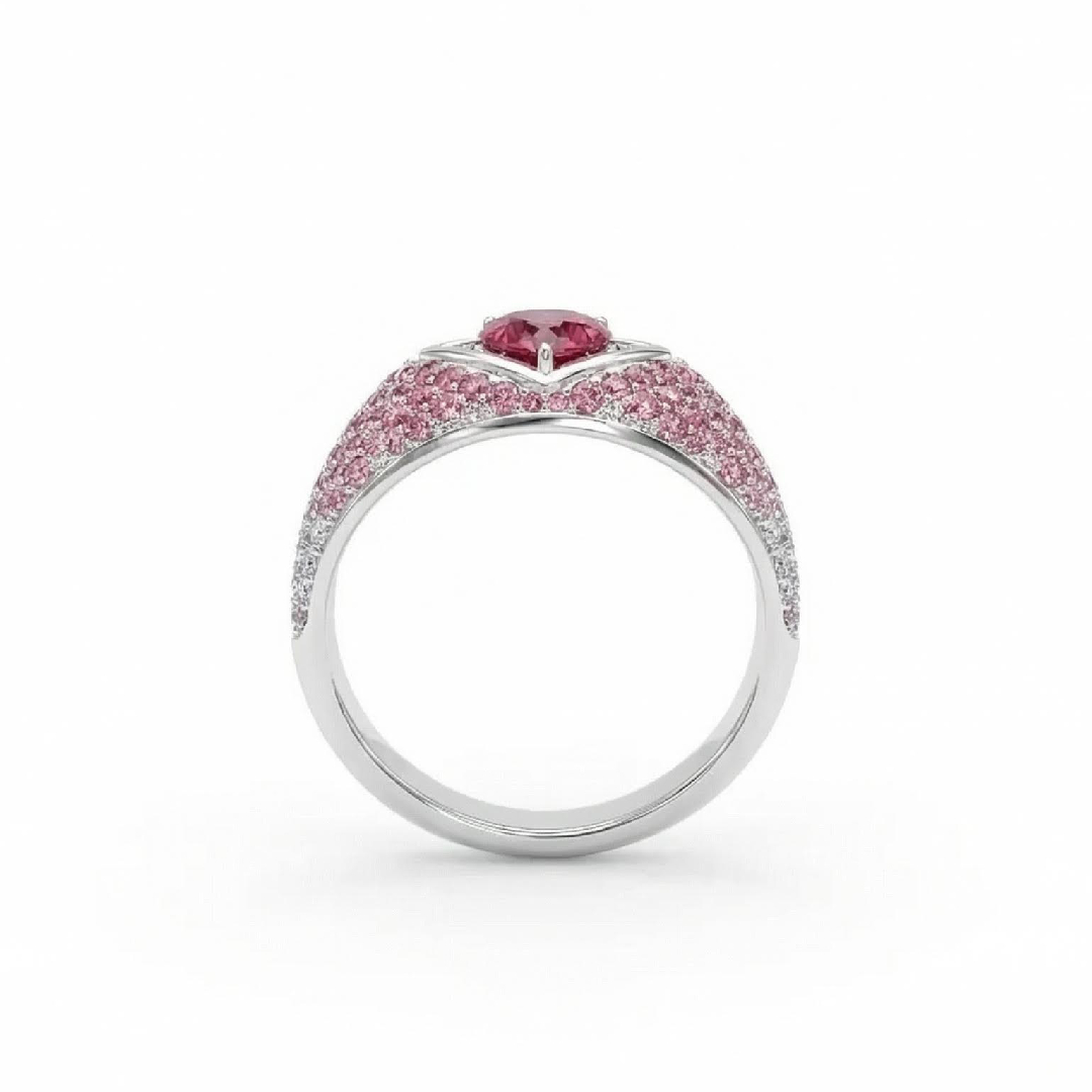 Bold 2.73ct. Tw. S925 Silver Heart Cut Pink Diamond Pave Engagement Ring - Image 7