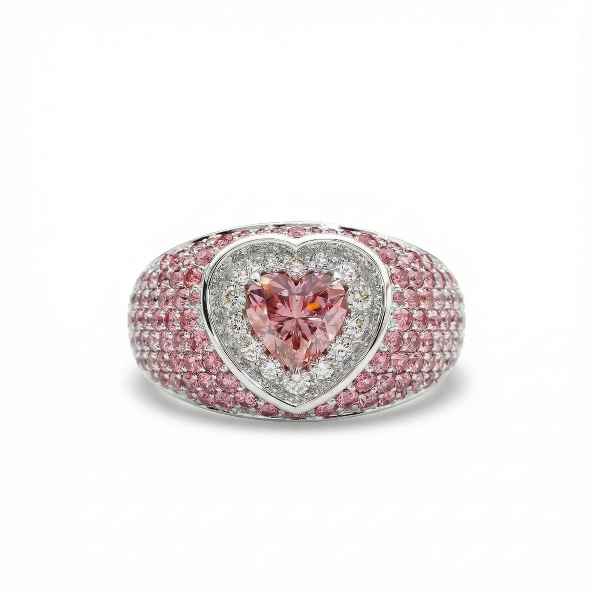 Bold 2.73ct. Tw. S925 Silver Heart Cut Pink Diamond Pave Engagement Ring