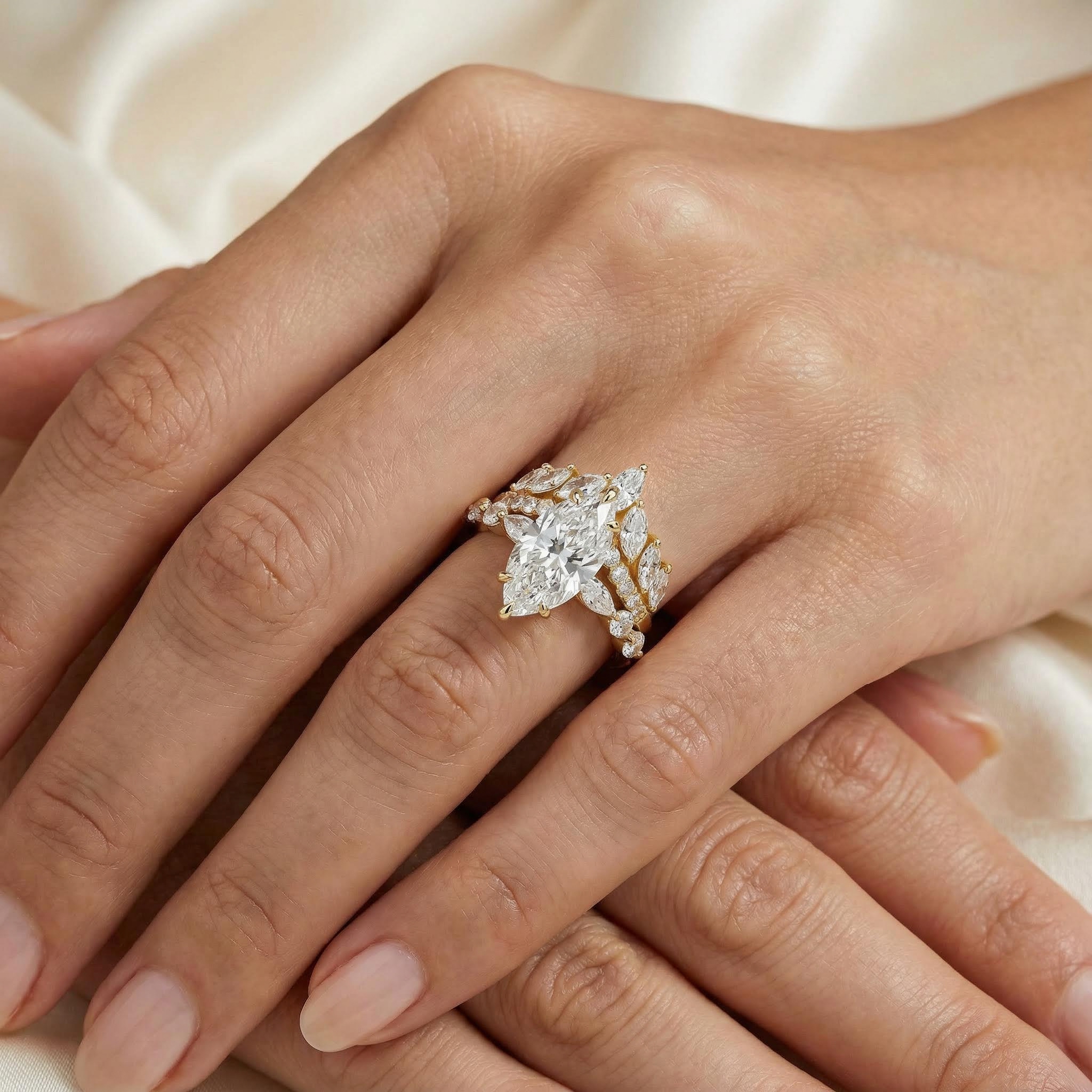 Marquise Cut Vvs Moissanite Engagement Ring Set With Iced Out Shine - Image 3