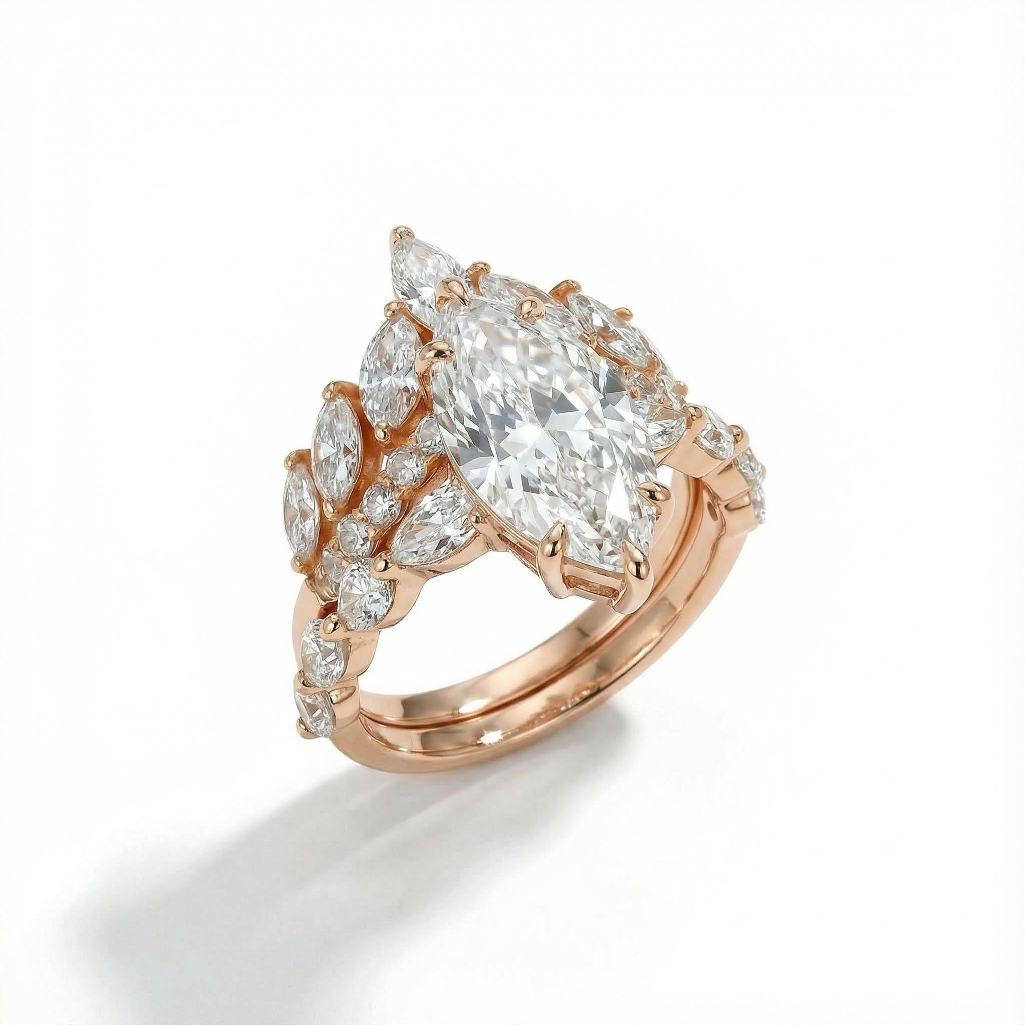 Marquise Cut Vvs Moissanite Engagement Ring Set With Iced Out Shine - Image 4