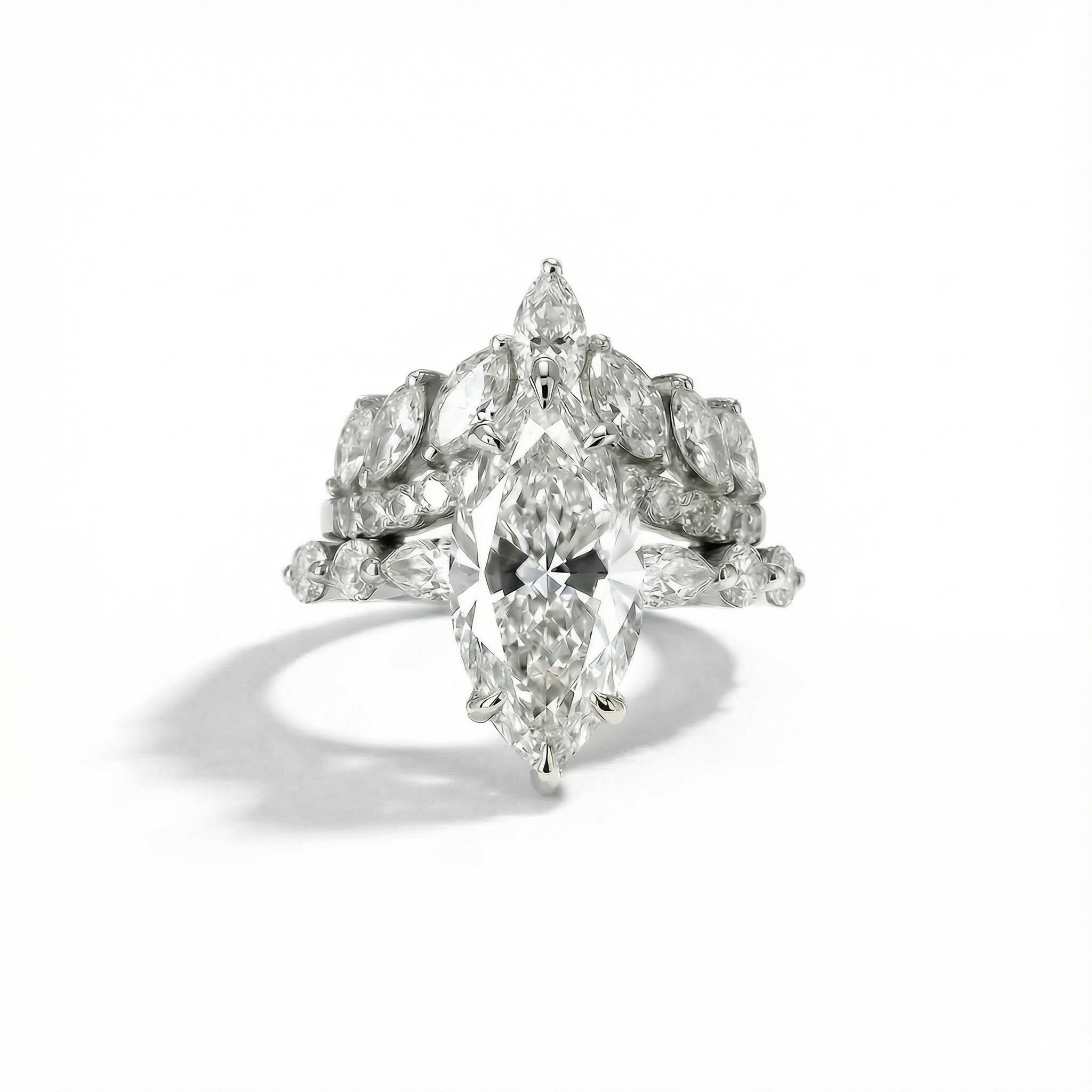 Marquise Cut Vvs Moissanite Engagement Ring Set With Iced Out Shine - Image 5