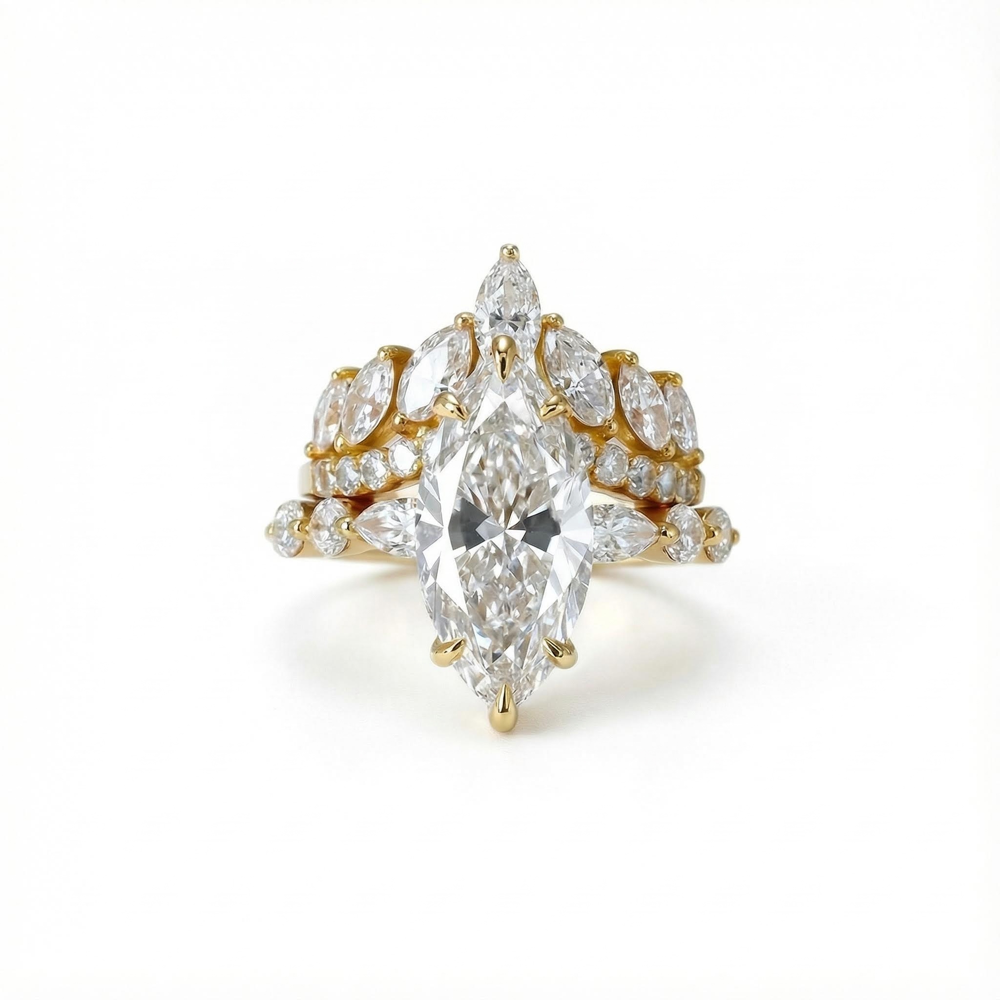 Marquise Cut Vvs Moissanite Engagement Ring Set With Iced Out Shine