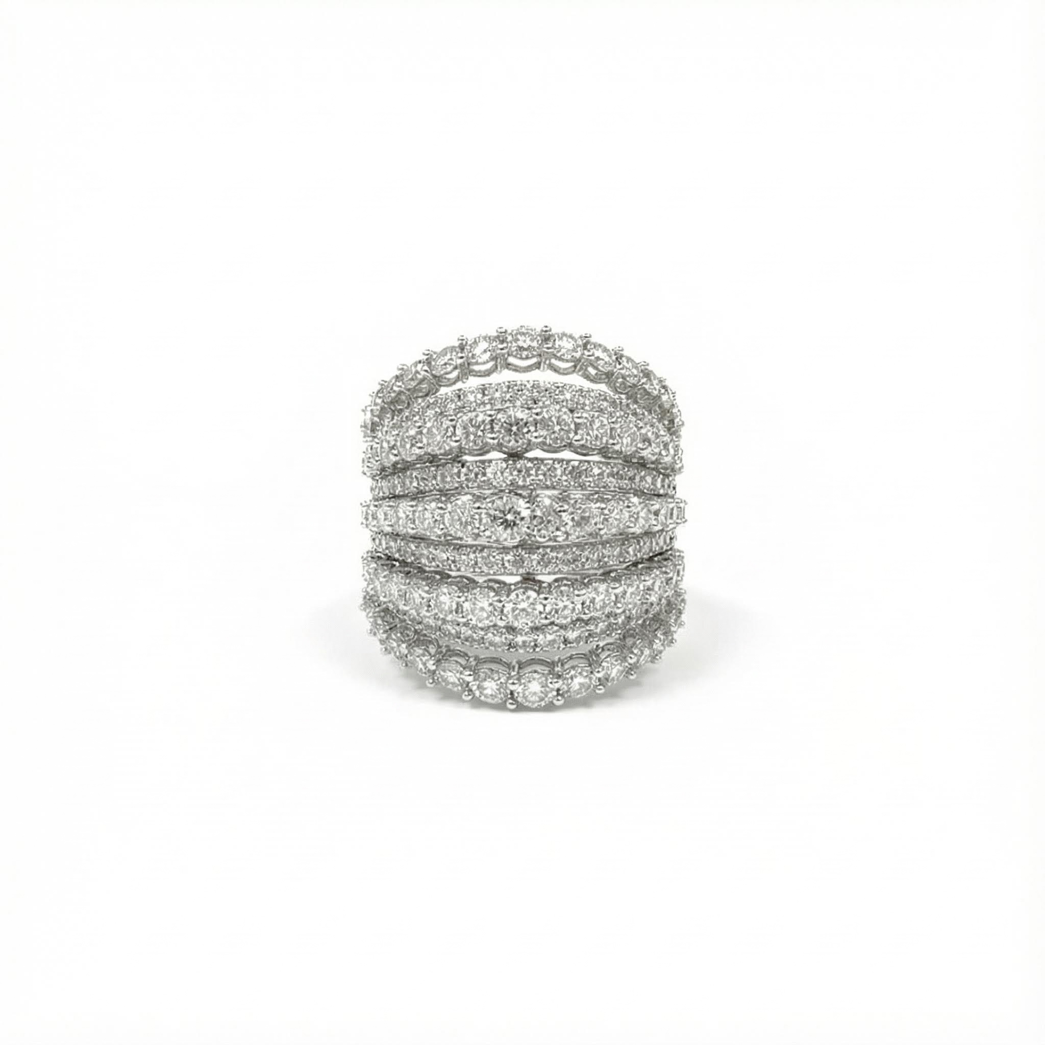 Round Cut Vvs Moissanite Multi Row Diamond Ring With Iced Out Shine - Image 3