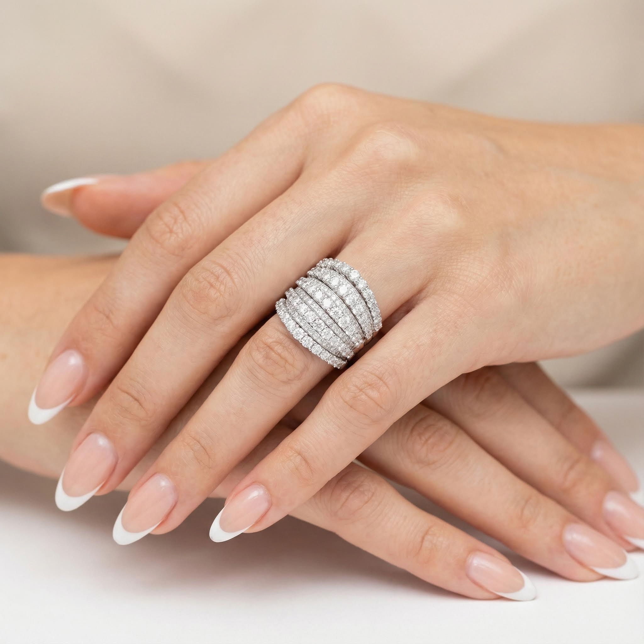 Round Cut Vvs Moissanite Multi Row Diamond Ring With Iced Out Shine - Image 4