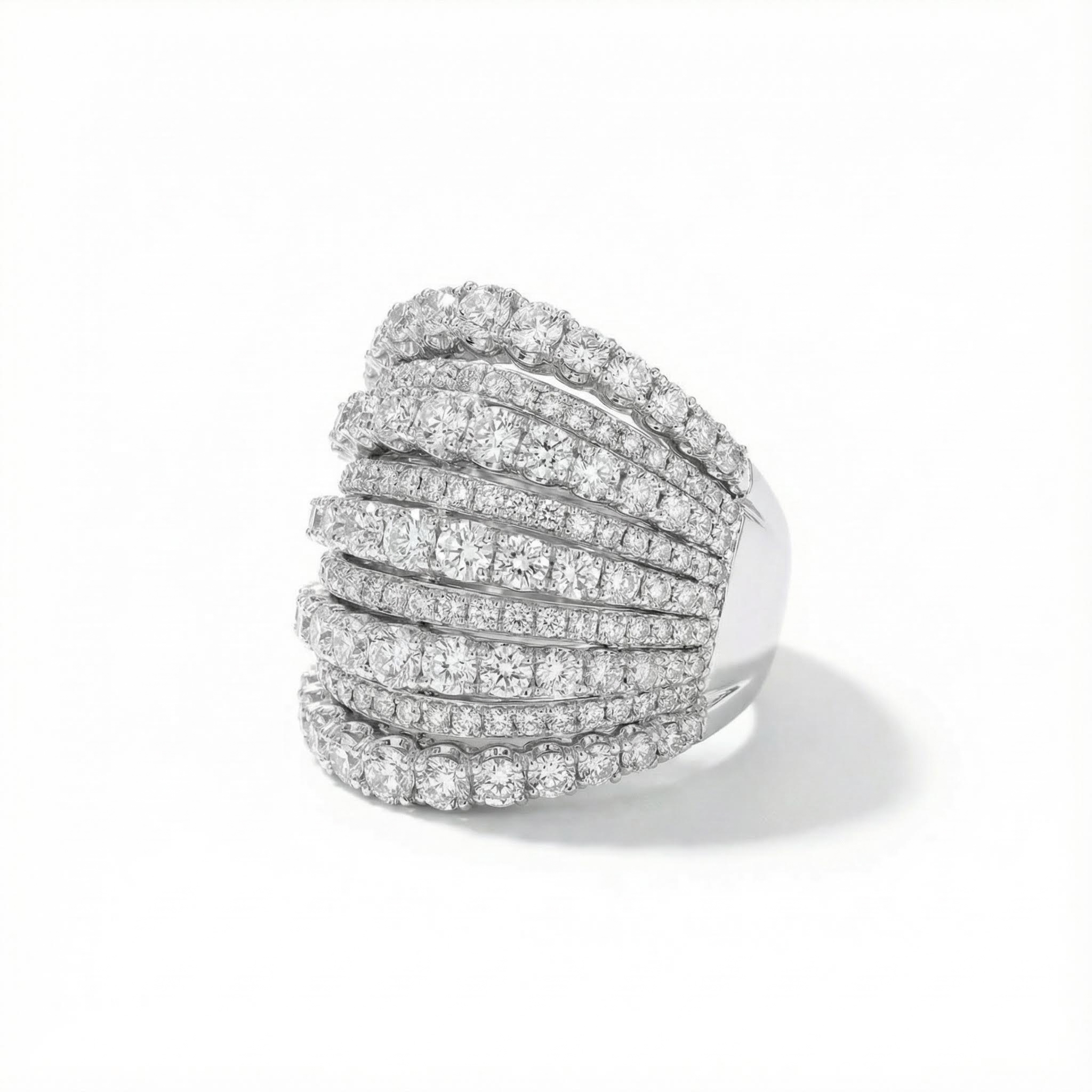 Round Cut Vvs Moissanite Multi Row Diamond Ring With Iced Out Shine